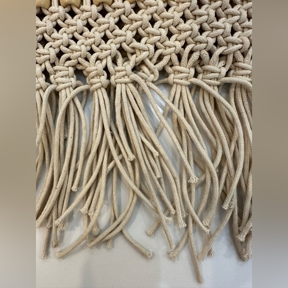 Macrame beach bag with wood, beading, design and wooden circular handles  boho - Picture 5 of 6